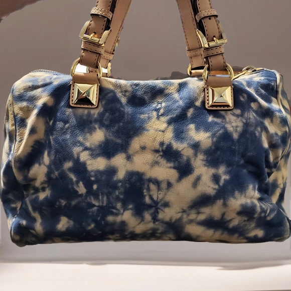 Michael Kors Grayson Leather Tie Dyed Blue And Beige Purse. - Picture 1 of 5